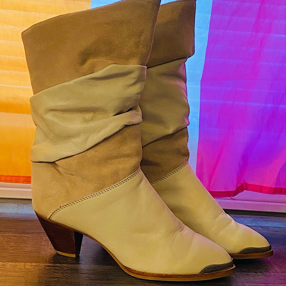 Vintage 80s Zodiac Leather Suede Boots Rogelio Brown Toe Heeled Boots